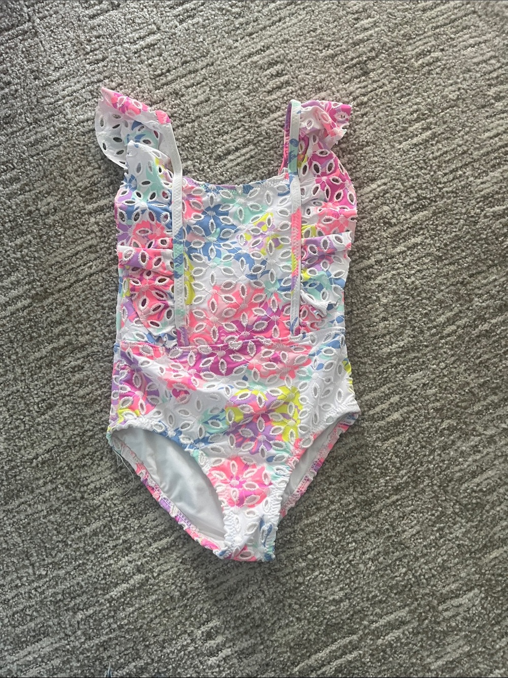 Girls' Multicolor Eyelet Ruffle One-Piece Swimsuit